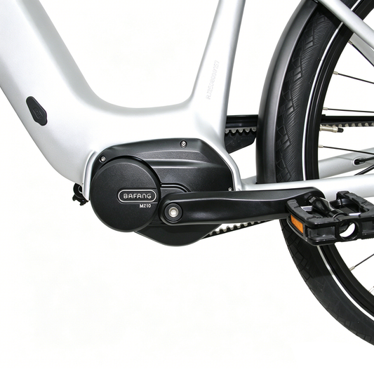 28" Women's Aluminum / Full Aluminum Front Suspension Fork, Hydraulic Disc Brake, Rubber Belt Drive, Bafang Mid-Drive Integrated Motor, Internal 7-Speed