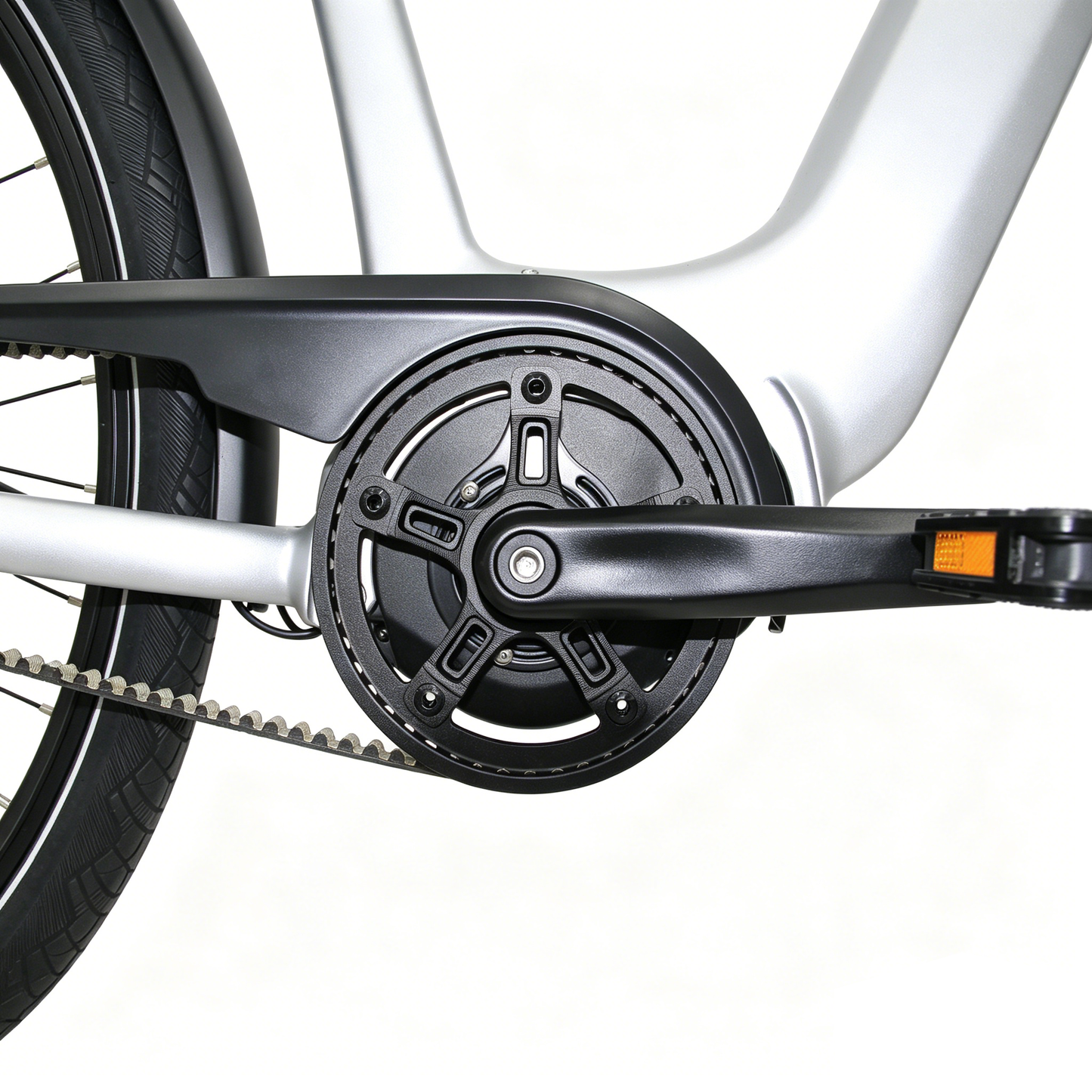 28" Women's Aluminum / Full Aluminum Front Suspension Fork, Hydraulic Disc Brake, Rubber Belt Drive, Bafang Mid-Drive Integrated Motor, Internal 7-Speed